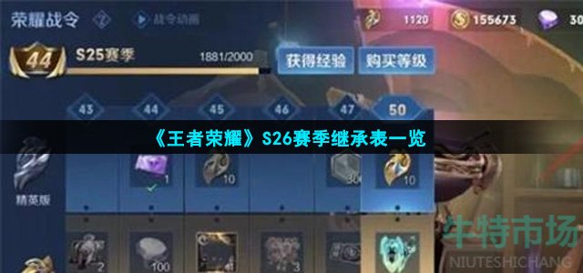 王者荣耀S26赛季段位怎么继承(S26赛季继承表一览)