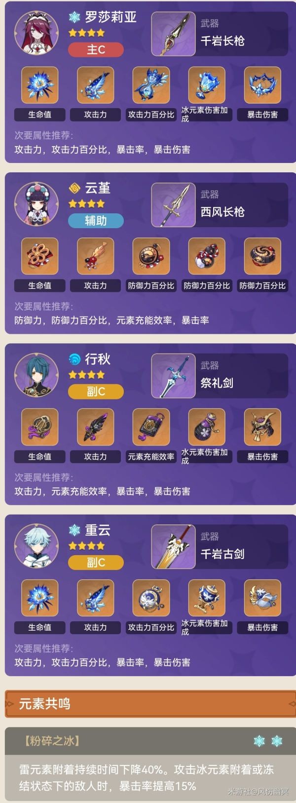 原神罗莎莉亚云堇怎么配队